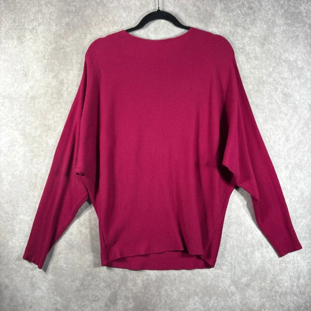 Lauren Ralph Lauren Sweater Women M Pink Ribbed Batwing‎ Cotton Blend Pullover